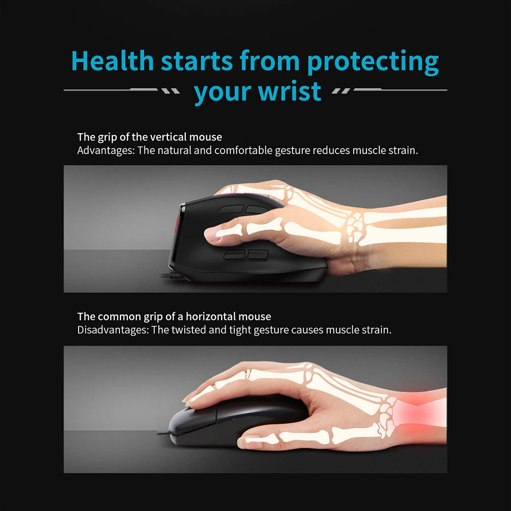 ZELOTES T-50 Ergonomic Wired Vertical RGB Mouse 12800 DPI Adjustable for PC Computer Gaming USB Wired Vertical Optical Mouse