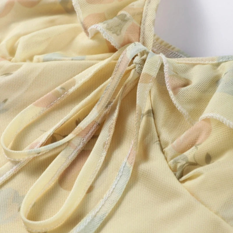 Summer Flower Printed Women's Sexy Low-cut Dress Sleeveless Backless Slim Sling Dresses 2025 Beach Vacation Lady Vestidos - Smarsty