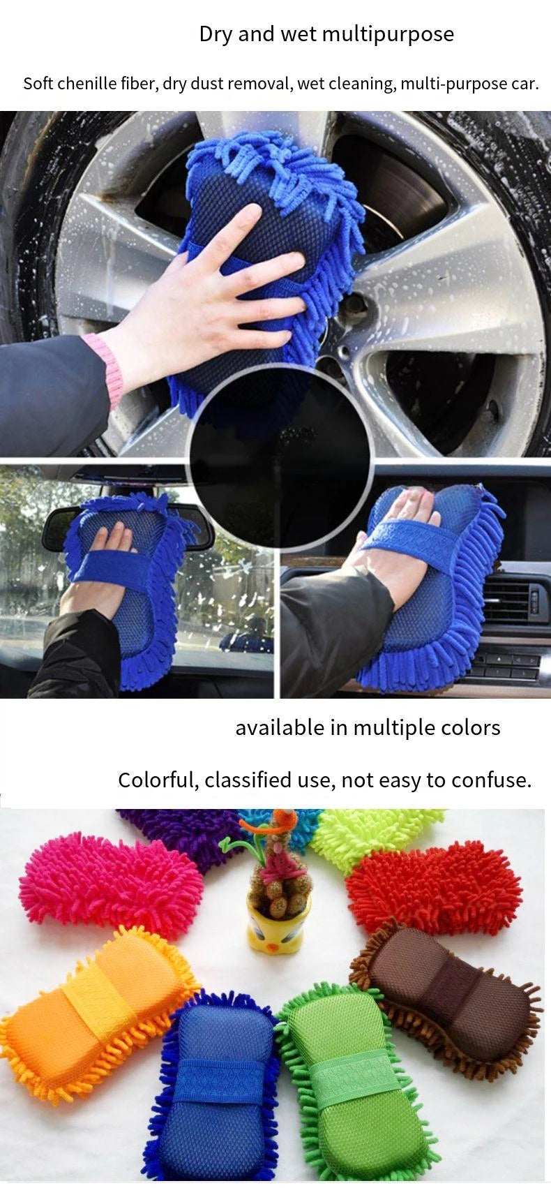 Absorbent Microfiber Chenille Car Wash Sponge Brush Kit - Smarsty