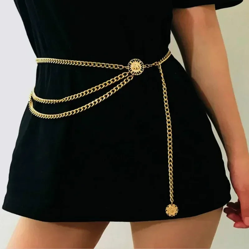 Women High Waist Metal Chain Belt with Crystals - Smarsty