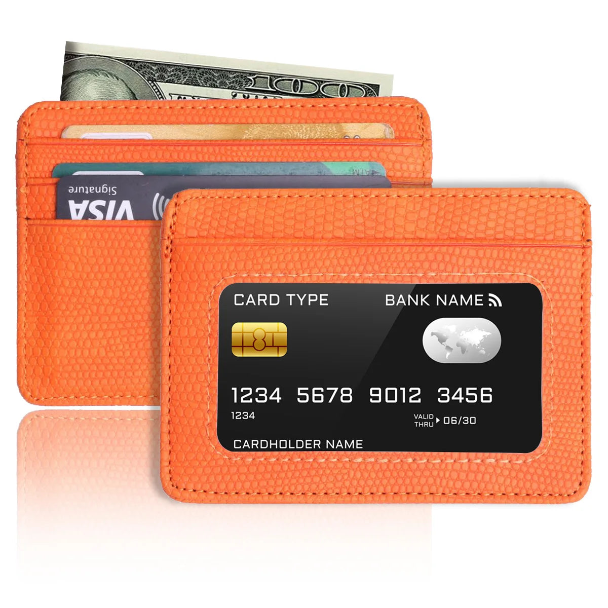 Minimalist Slim Credit Card Holder with Transparent ID Window, Small Leather Card Wallet for Women Men