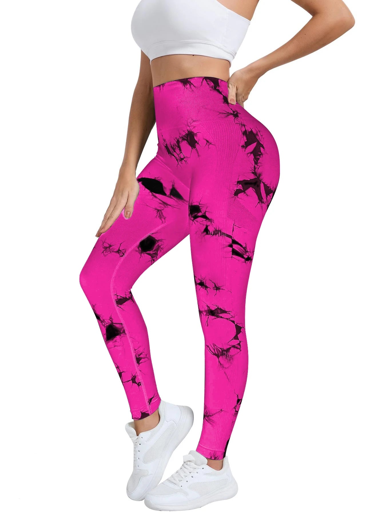 New Women's Peach Tie-dye High-Waist Yoga Pants Abdominal Lifting Gluteal Fitness Seamless Sports Tight Long Fitness Leggings - Smarsty