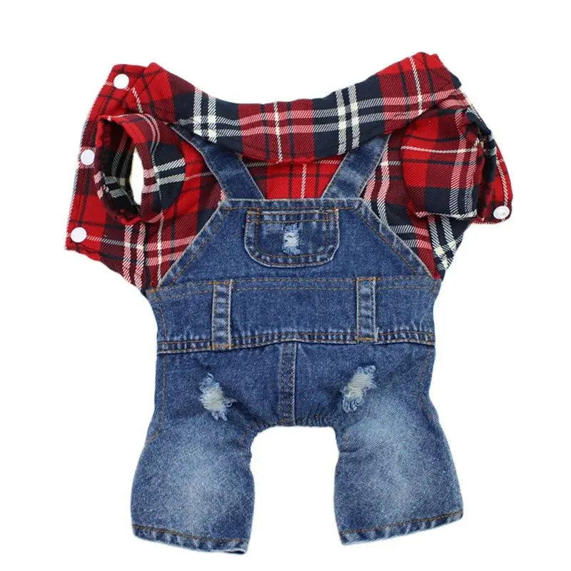 Denim Plaid Jumpsuit Hoodie for Dogs and Cats - Smarsty