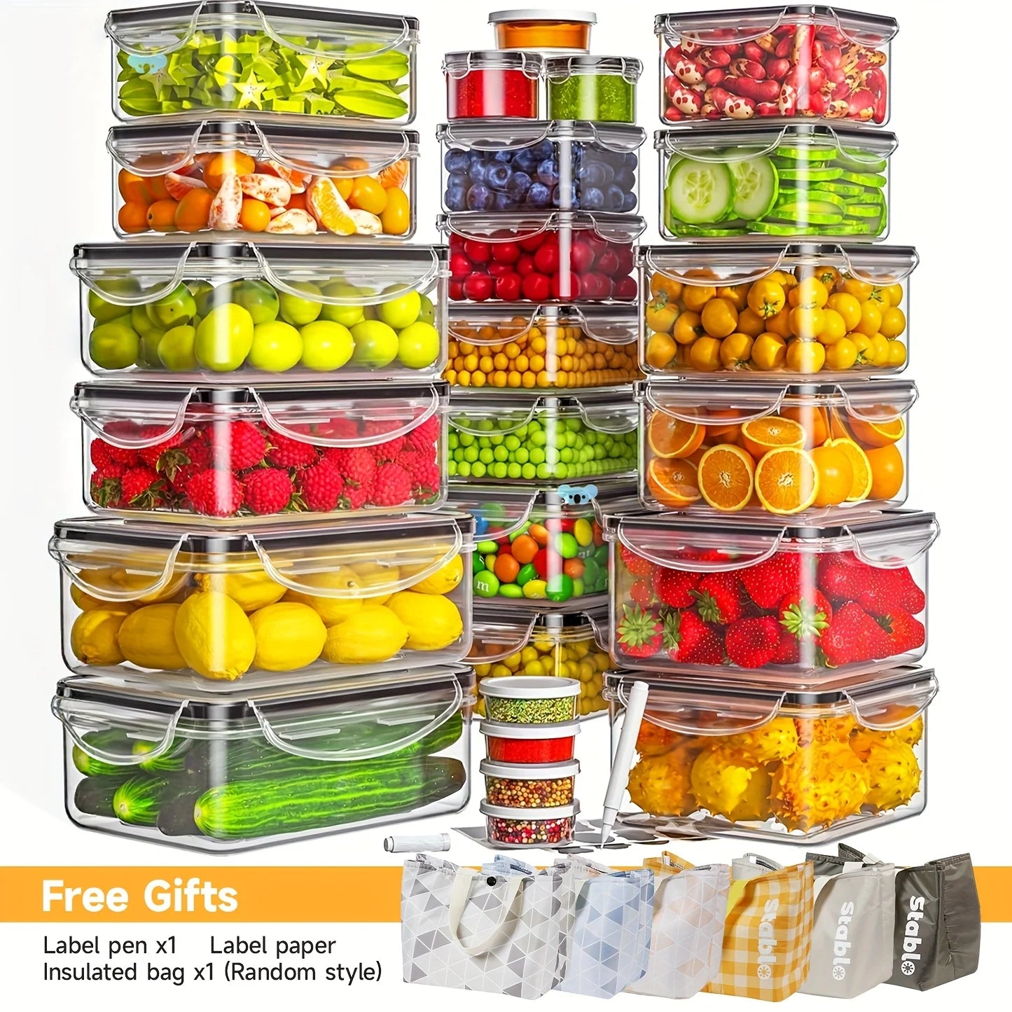 48Pcs BPA-Free Food Storage Set - 24 Airtight Containers & Lids with Labels for Pantry, Travel, Kitchen Organization