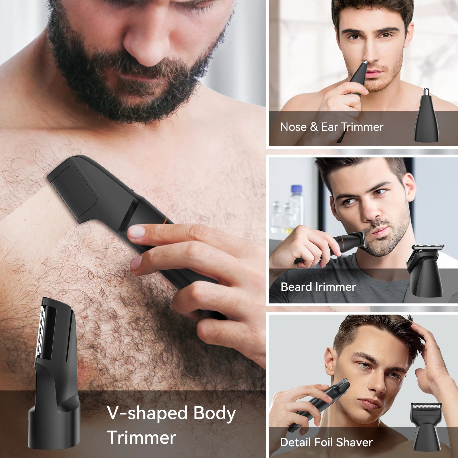 MAXGROOM 4 In 1 Body Hair Shaver Kits for Men Nose/Beard Hair Trimmer Electric IPX6 Waterproof Groin Pubic Hair Shaver for Man