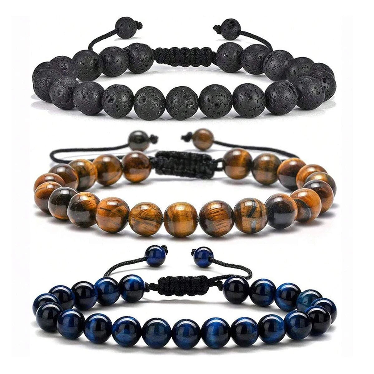 Natural Tiger Eye Lava Rock Bracelet Handmade Protection - Smarsty