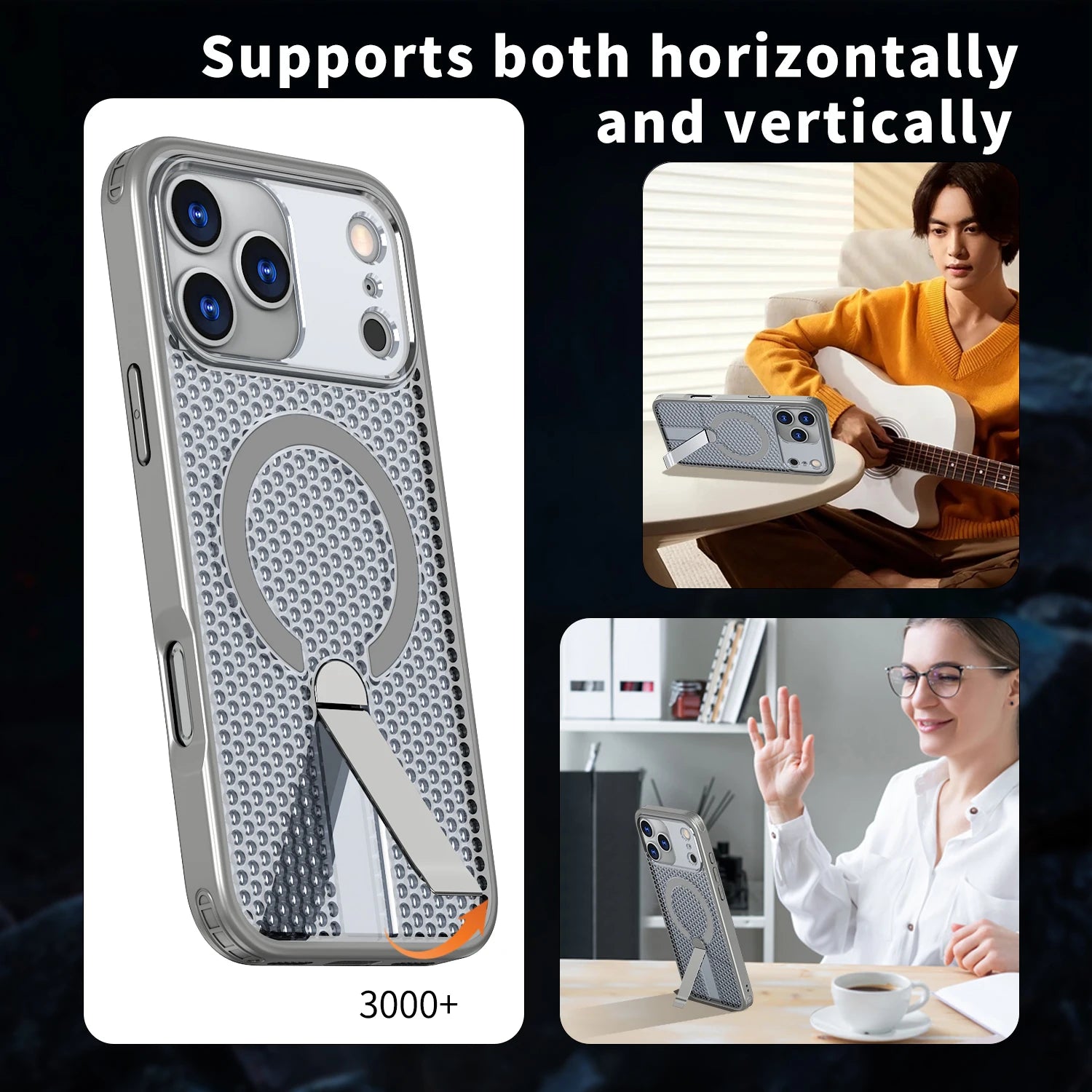 Breathable for Magsafe Stand Case for iPhone 17 Air 16 15 14 13 12 Pro Max 11 Plus 16E SE4 17Pro Magnetic Cooling Rugged Cover