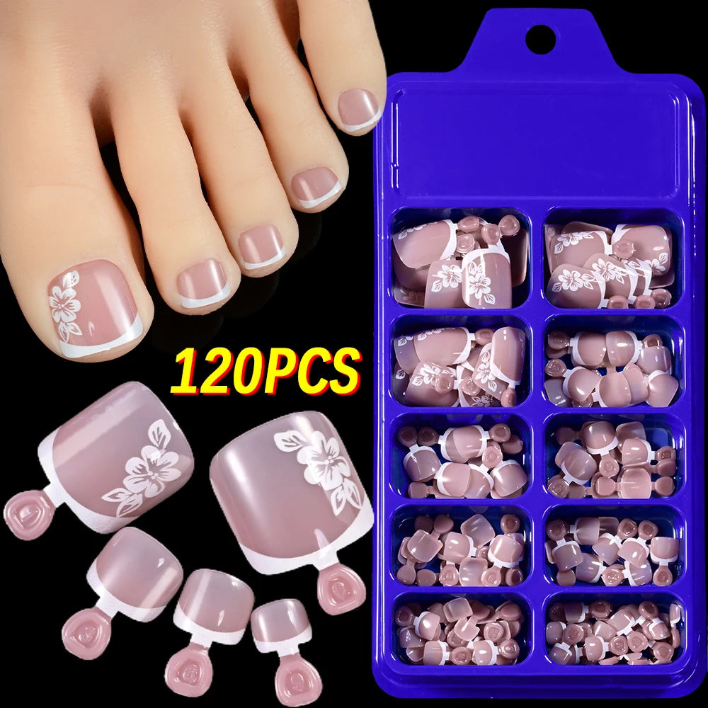 120Pcs French Fake Toenails in 9 Colors for Summer Style - Smarsty
