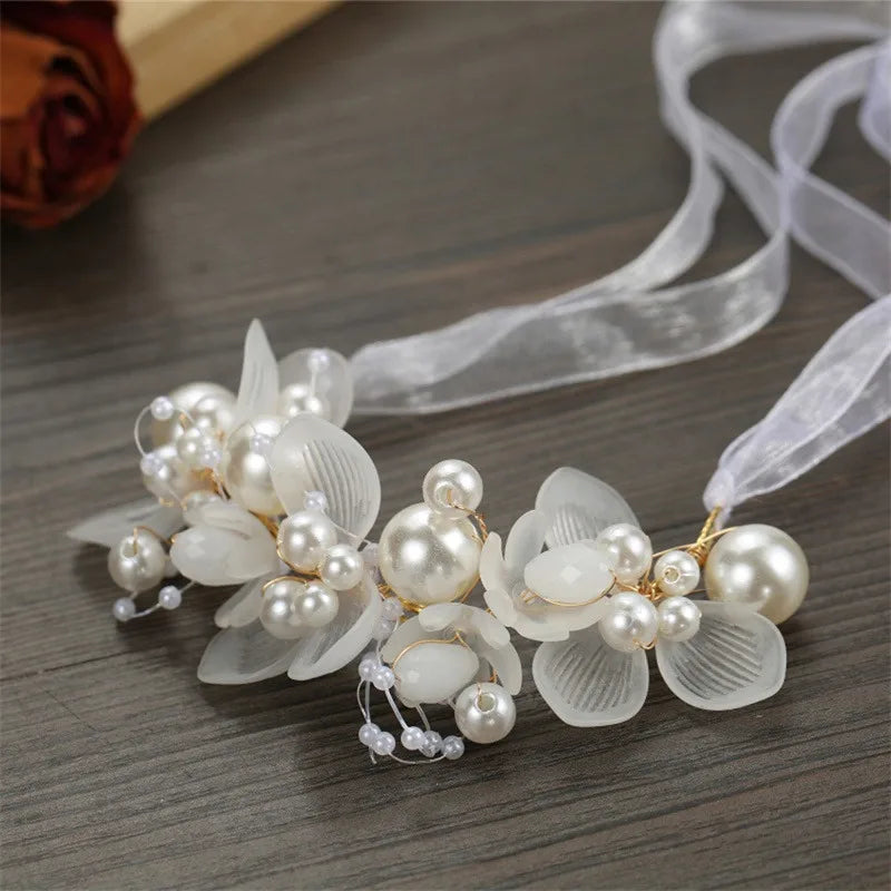 Bohemian Pearl Flower Headband For Girls Wedding Bridal - Smarsty