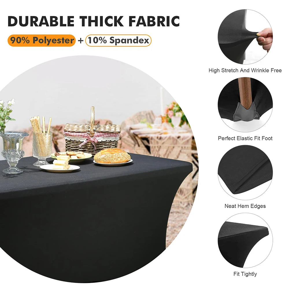 6FT Black Spandex Table Cloth Wrinkle Resistant Cover - Smarsty
