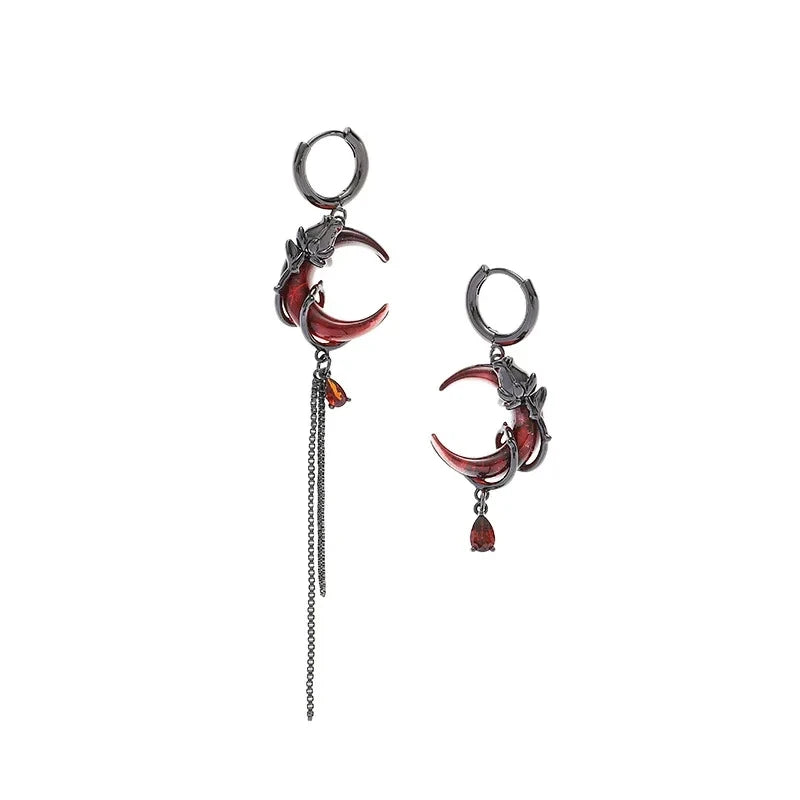 Asymmetrical Red Moon Rose Drop Earrings for Women Stylish Jewelry - Smarsty