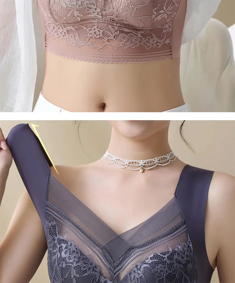 L-6L Women Large Bra Push Up Ice Silk Seamless upper Bralette Lace Wireless Summer Bras Plus Size Top Lingerie Underwear 15019 - Smarsty