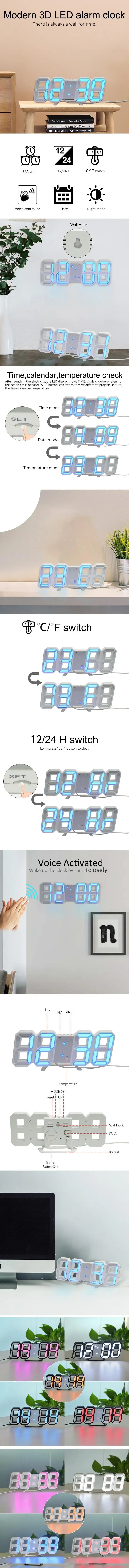 3D LED Digital Alarm Clock with Temperature Display - Smarsty