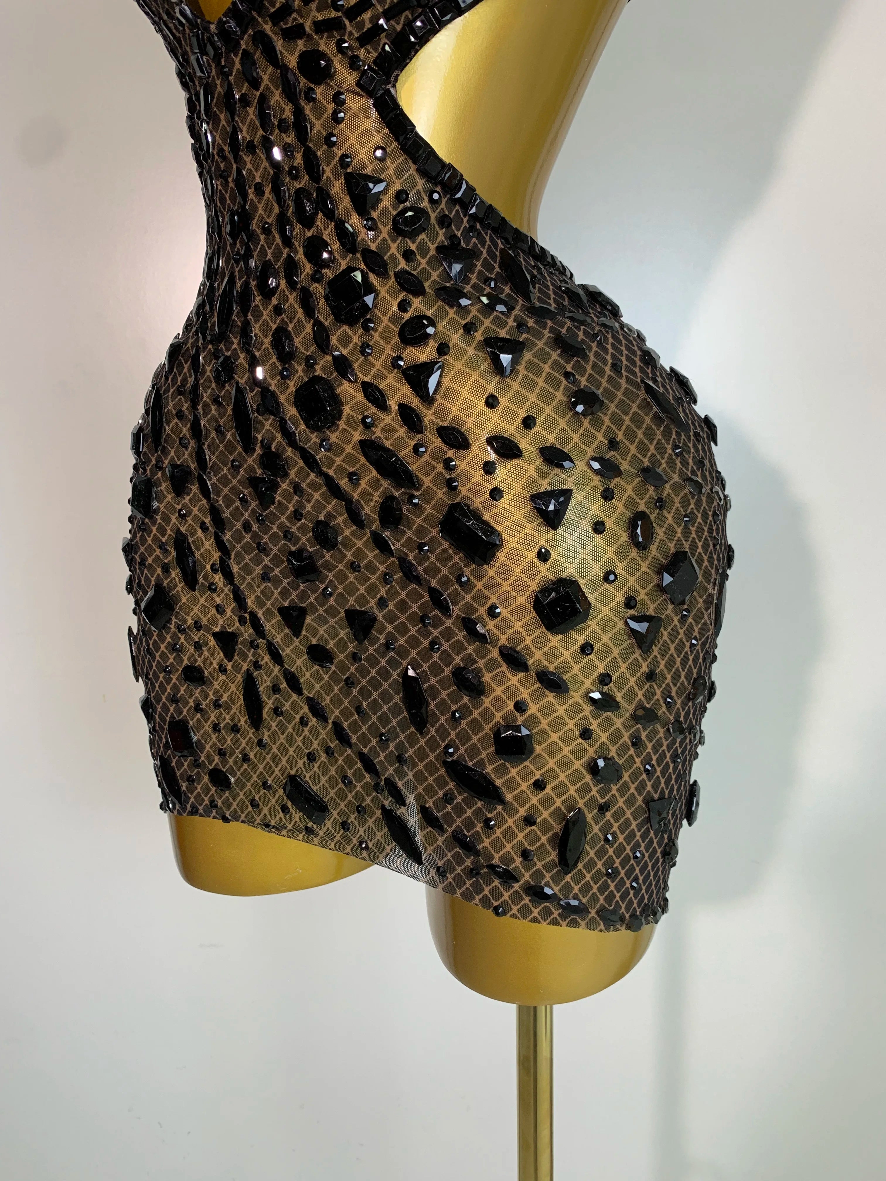 Sexy Sparkly Diamond Backless Short Dress 2025 Women Sleeveless Mesh See Through Evening Birthday Gown Singer Stage Outfit - Smarsty