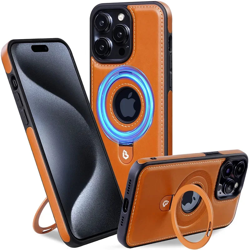 Folding Ring Stand Leather Magnetic Macsafe Case for Magsafe IPhone 15 14 13 16 Pro Max Plus 15Pro 16Pro Mac Safe Holder Cover