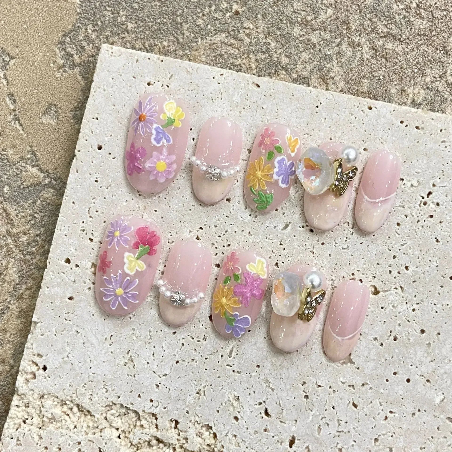Handmade Pink Press On Nails with Rhinestones - Smarsty