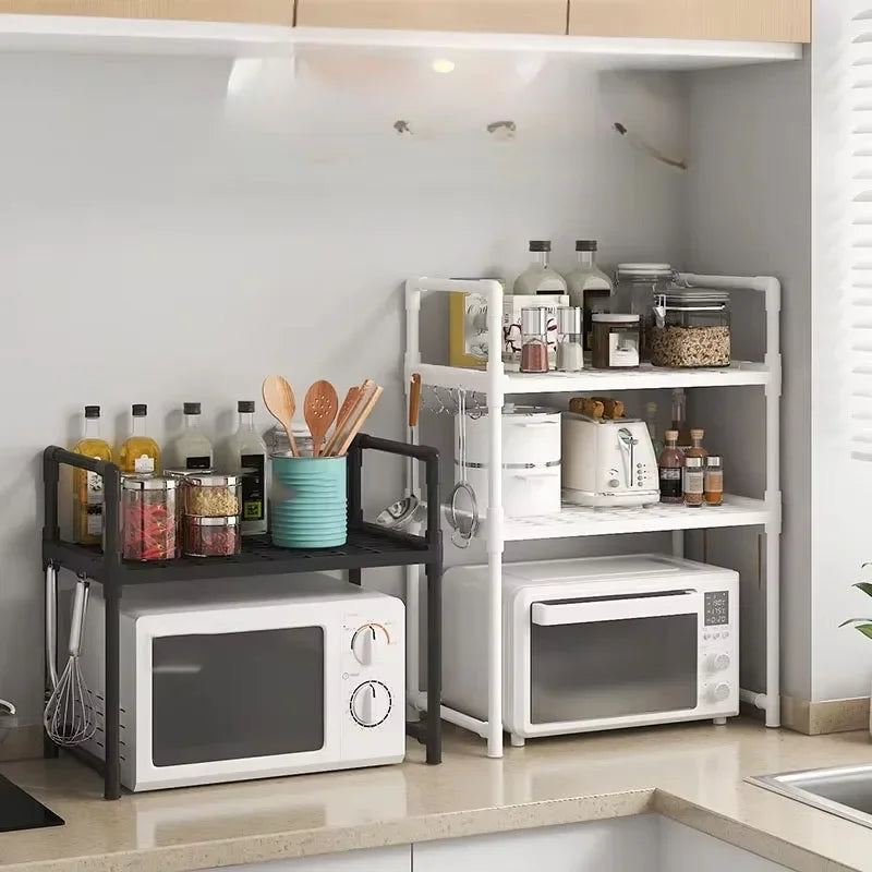 Multi-Layer Kitchen Storage Rack Condiment Organizer Shelf Microwave Shelf Simple Countertop Tidying Shelves Kitchen Accessories