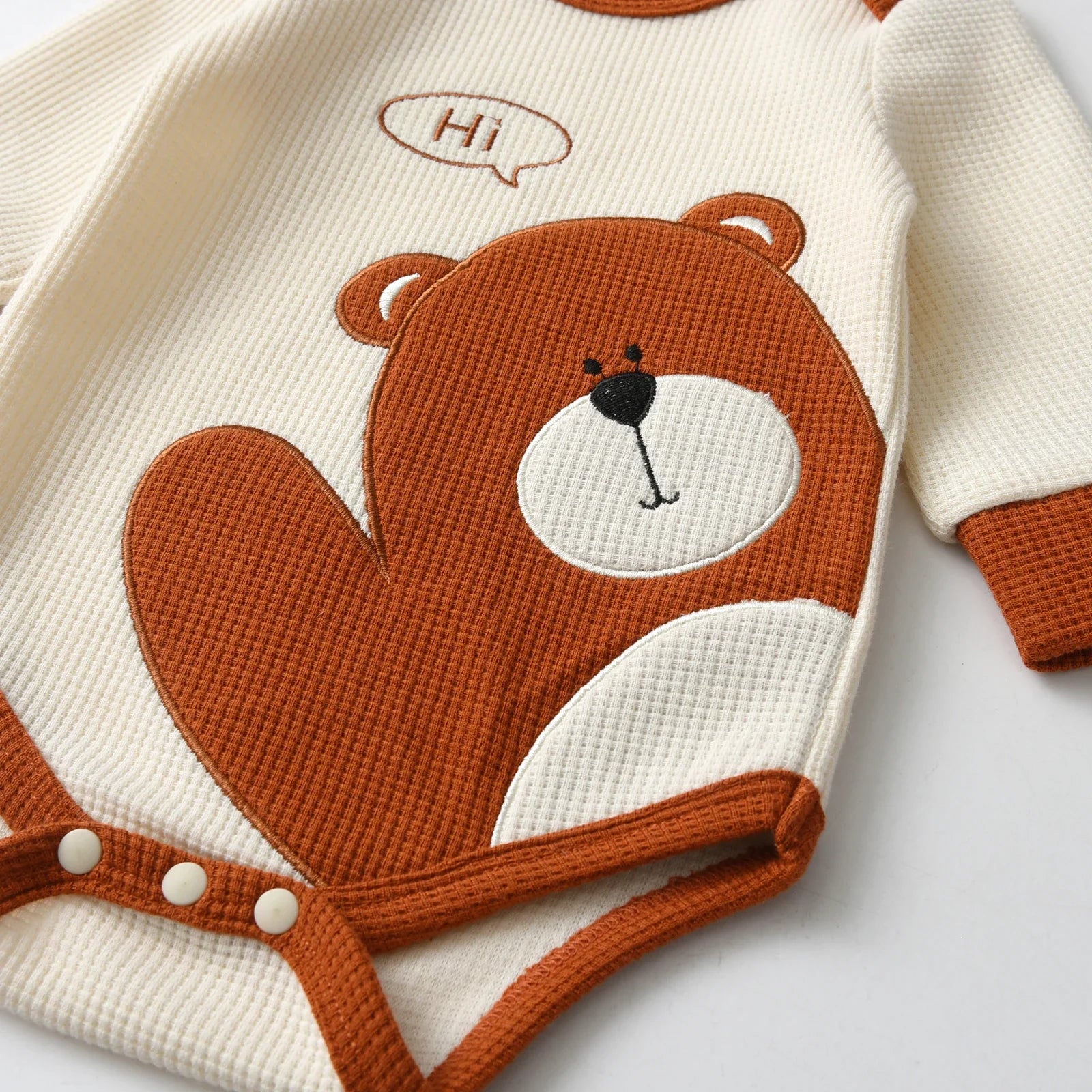 Cute Newborn Infant Baby Boy Spring Autumn Clothes Set Bear Printed Long Sleeve Romper Bodysuit Top and Pants Long Cap Outfit