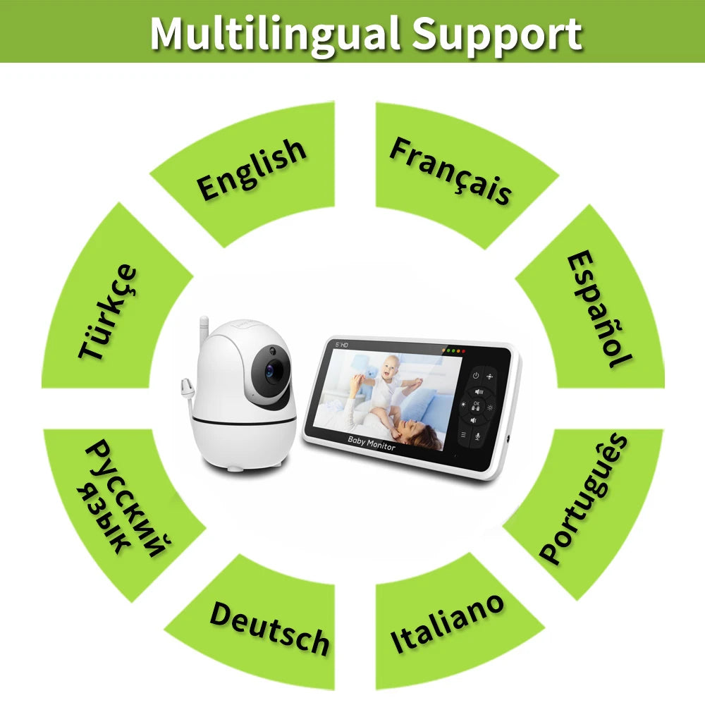 New 5 Inch Video Baby Monitor with Camera and Audio, 4X Zoom, 22Hrs Battery, 1000ft Range 2-Way Temperature Sensor Lullaby by Smarsty