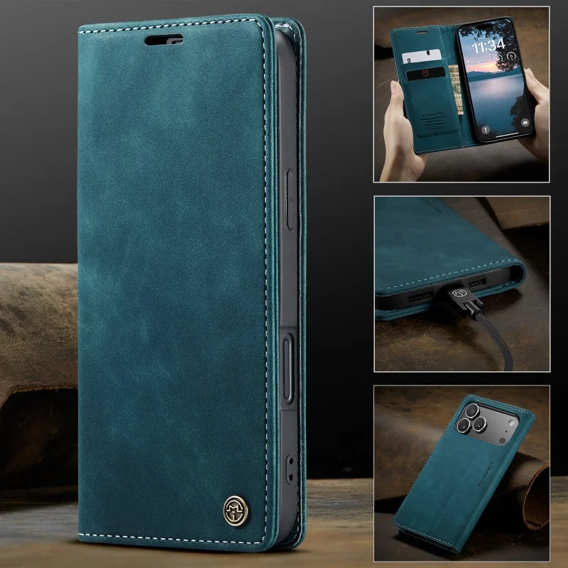 iPhone 11 12 13 Mini Xs 8 Plus SE2020 Retro PU Leather Magnetic Book Phone Wallet Flip Case by Smarsty