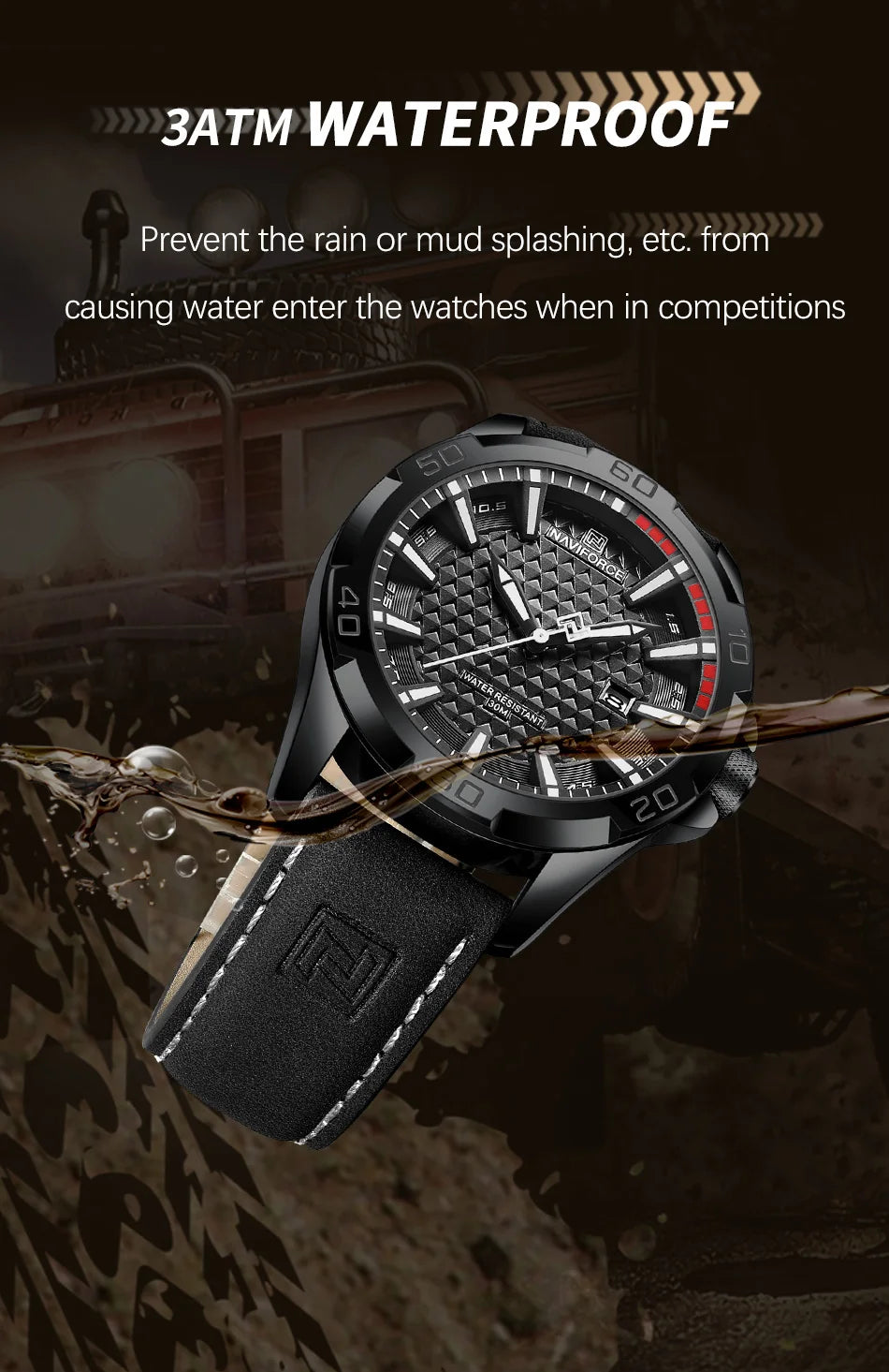 NAVIFORCE Men Fashion Waterproof Quartz Watch with Leather Strap - Smarsty
