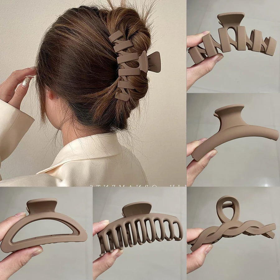Korean Coffee Beige Acrylic Geometric Hair Claw Clip Large - Smarsty