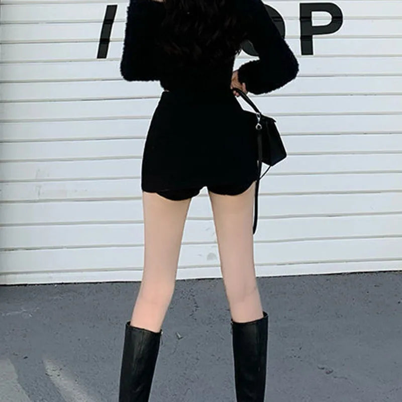 Black Split Mini Skirts Women Summer Sexy Club High Waist Slit Skirt Streetwear Korean Party Fashion Irregular Slim A Line Skirt - Smarsty