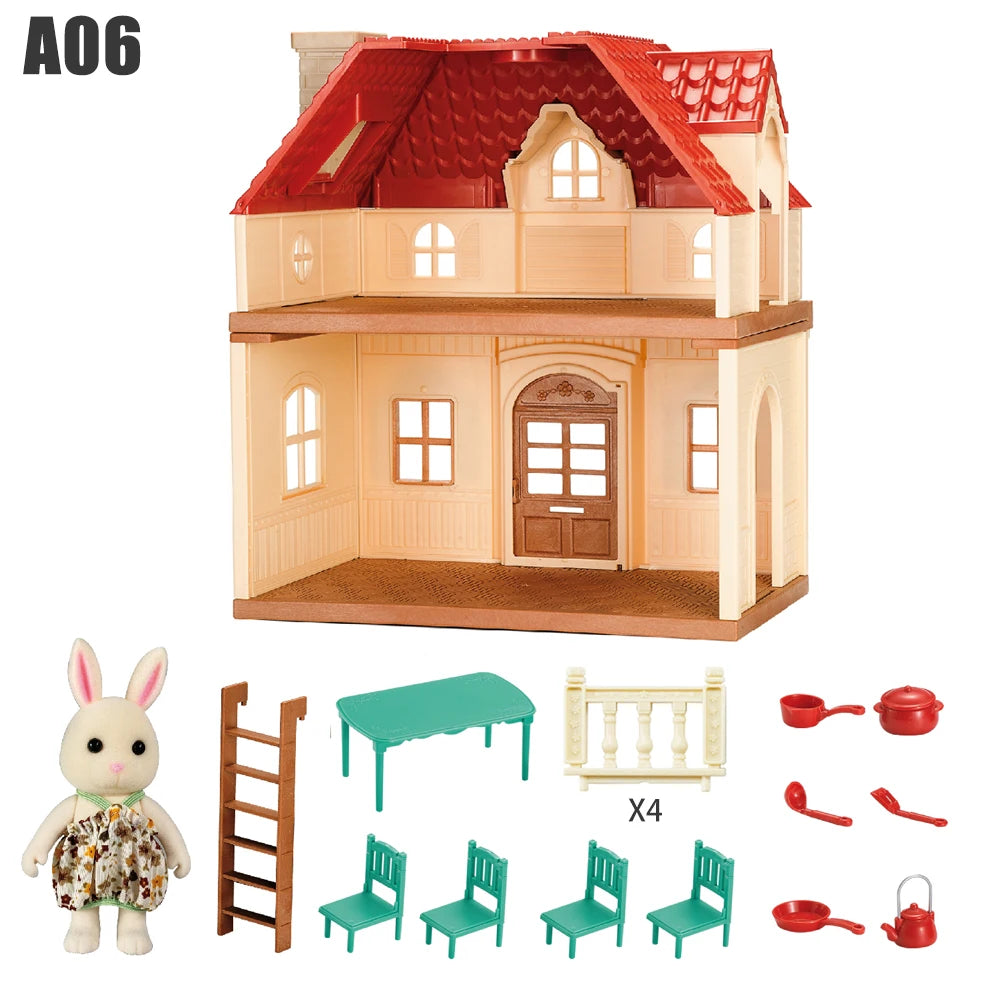 1/12 Dollhouse Furniture Family House Villa Simulate Forest Rabbit Animal Family Miniature Scene Toy Display Furniture Toy Gift by Smarsty
