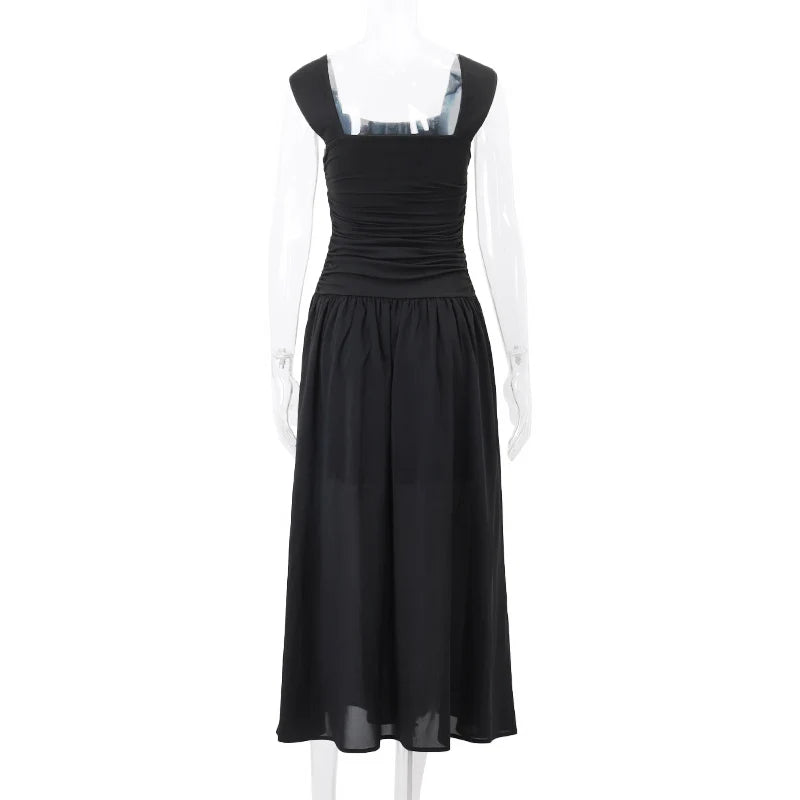 WhereMery Elegant Slip Long Dresses Sexy Women Ruched Bodycon Solid Maxi Dress Spring Y2K Summer Temperament High-waist Vestidos - Smarsty