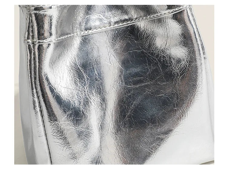Bucket Bag For Women Silvery Pu Lunch Box Versatile Chic - Smarsty