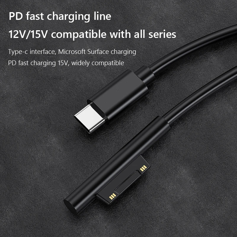 150cm Fast Charging USB Type-C Power Supply for Microsoft Surface Pro 7 3 4 5 6 15V 3A PD Tablet Charger Adapter Cable Cord