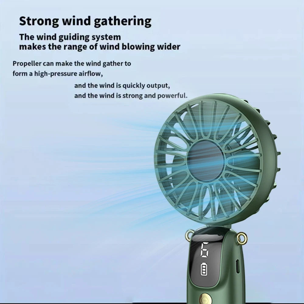 2PCS Mini Handheld Fan 6 Speed USB Rechargeable Portable Foldable Desk Neck Hanging Fan with Phone Stand