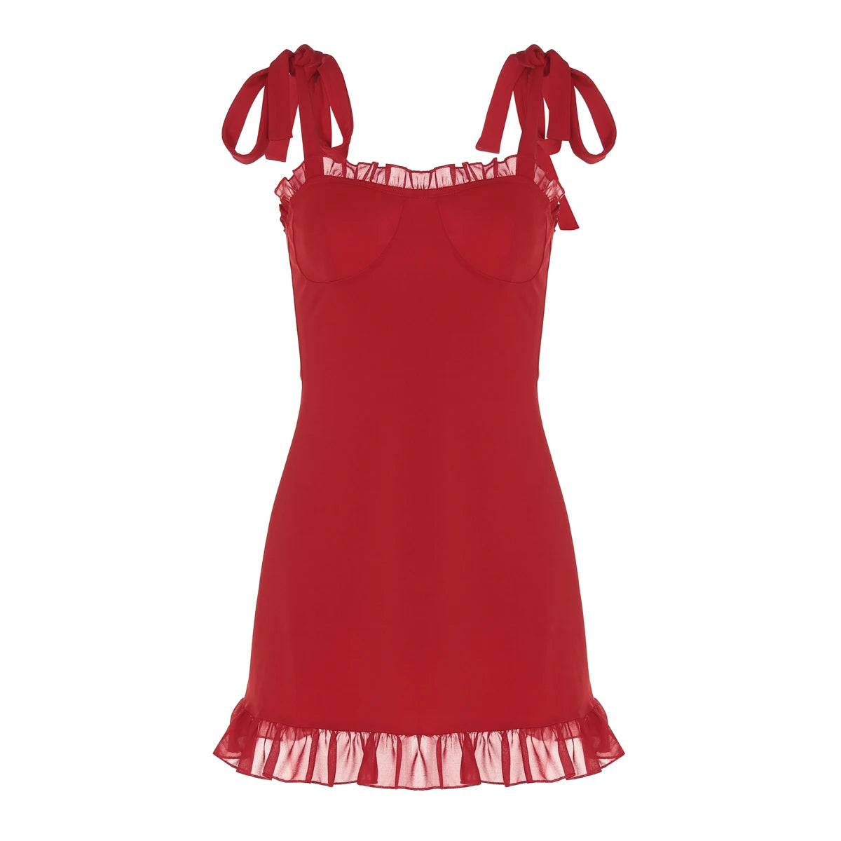 Hugcitar Elegant Solid Slips Ruffles Backless Bandage Patchwork Sexy Slim Mini Dress Summer Women Outfits Party Beach Festival - Smarsty