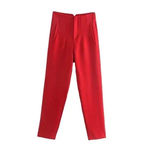 TRAFZA Women Elegant Solid Pencil Pants High Waist Pant For Women Casual Streetwear Woman Trousers Office Wear Chic Pant - Smarsty