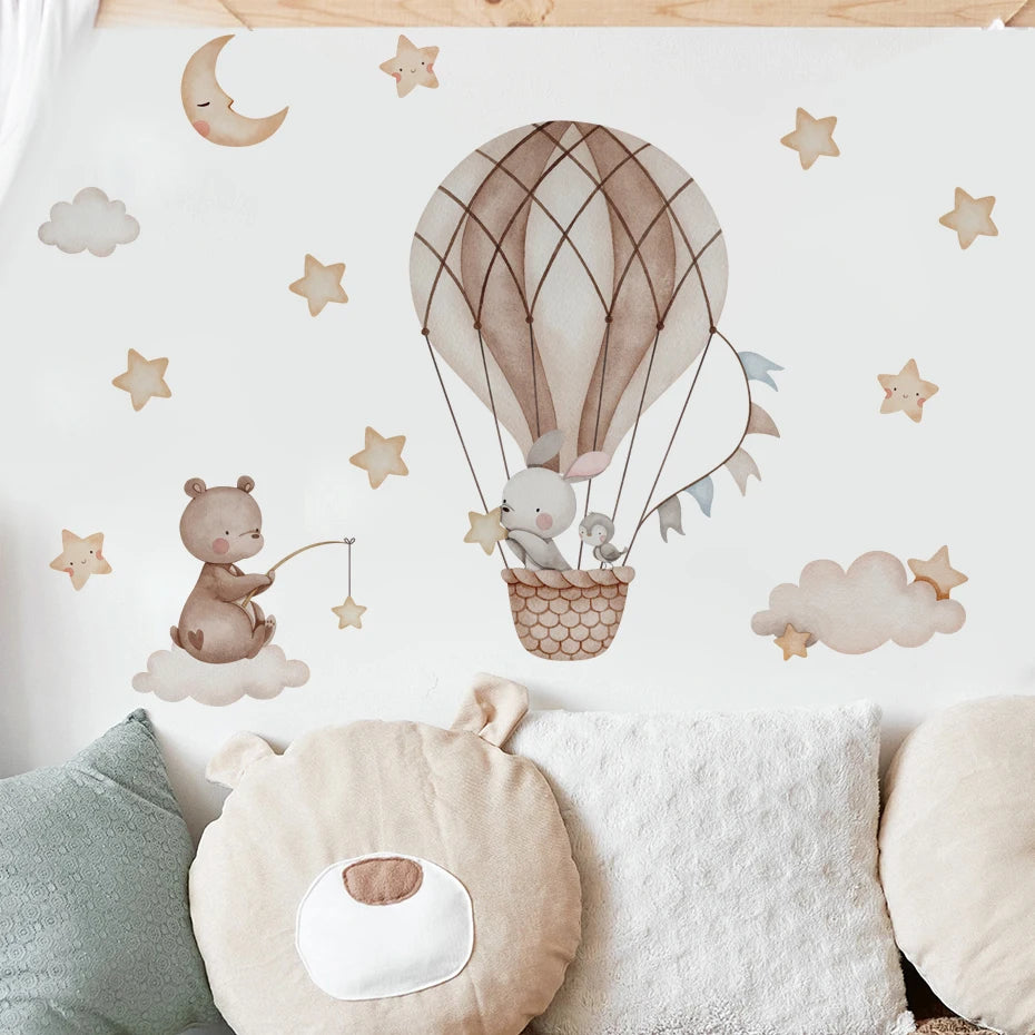 Cartoon Hot Air Balloon Animal Wall Stickers for Nursery - Smarsty