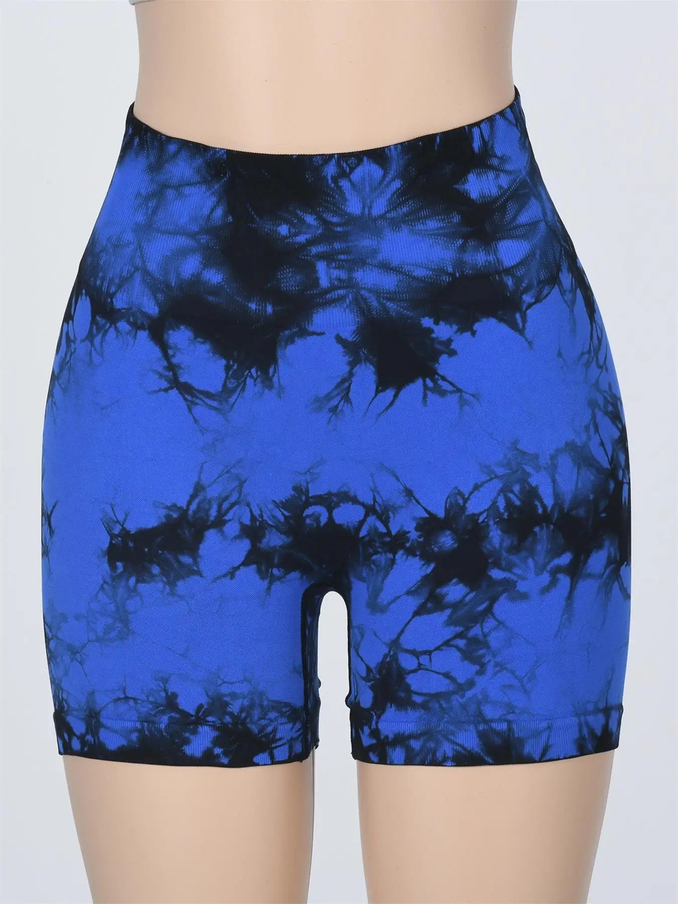 Women's Tie Dye Print Ruched High Waist Sports Shorts, Casual Comfy Breathable Seamless Skinny Shorts for Yoga Gym Workout - Smarsty