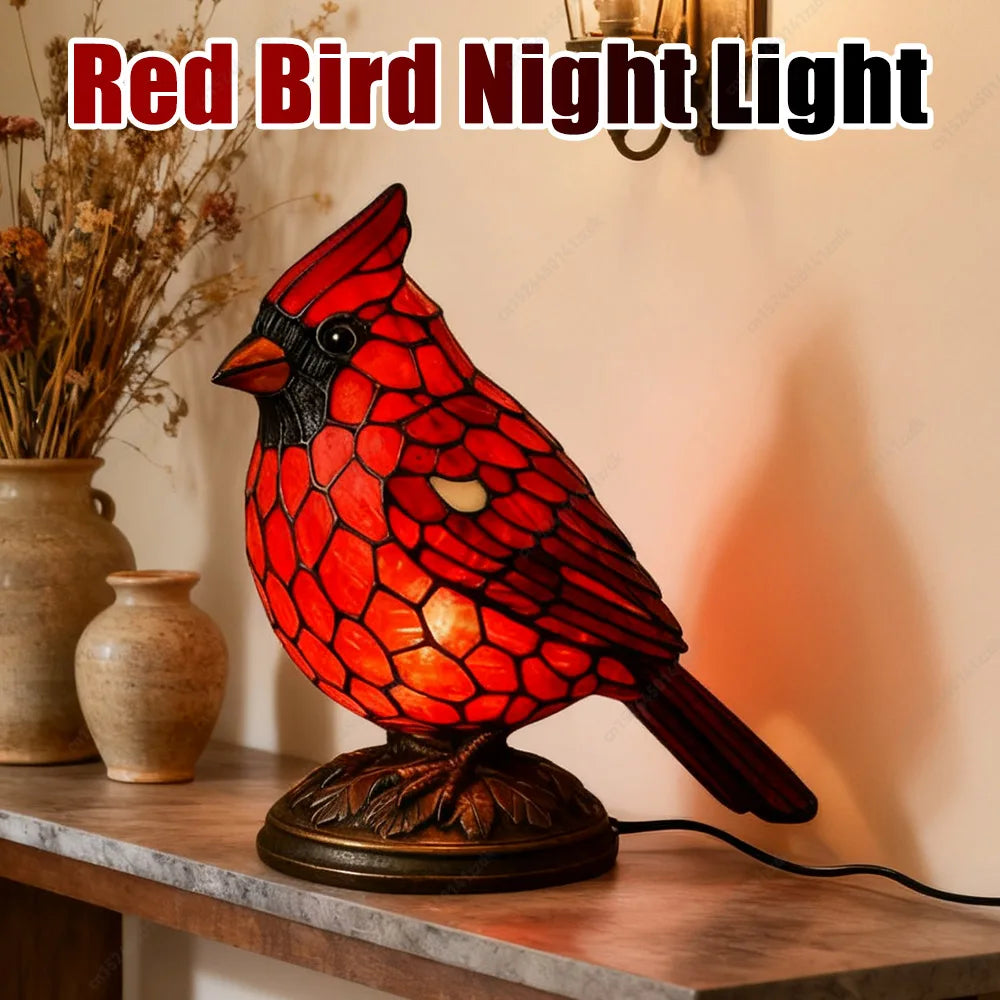 Christmas Bird Desk Lamp Resin Bird Lamps for Home Decor Art Decoration Tabletop Light with Soft Glow for Dormitory Offices Desk