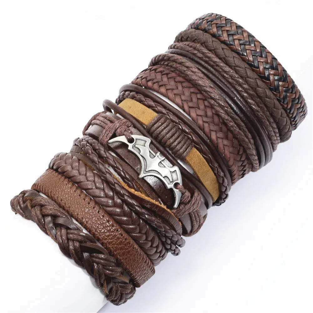 Handmade Black Leather Wrap Bracelets Set for Men and Women - Smarsty