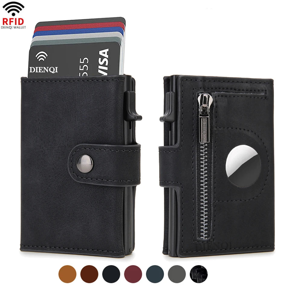 Rfid Carbon Fiber Men Wallets for Airtag Luxury Slim Mini Credit Card Holder Wallets for Men Air Tag Tracker Minimalist Purse - Smarsty