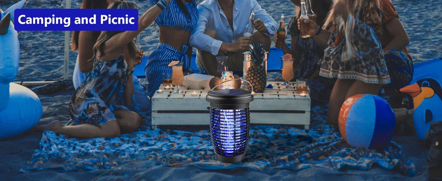 Solar Bug Zapper 2-in-1 Mosquito Killer Lamp Indoor 4500V Fly Zapper Outdoor Solar Powered with Rechargeable Insect Fly Trap