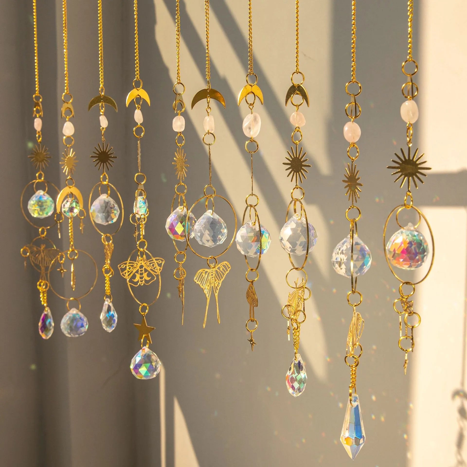Golden Butterfly Crystal Pendant Suncatcher Wind Chimes - Smarsty
