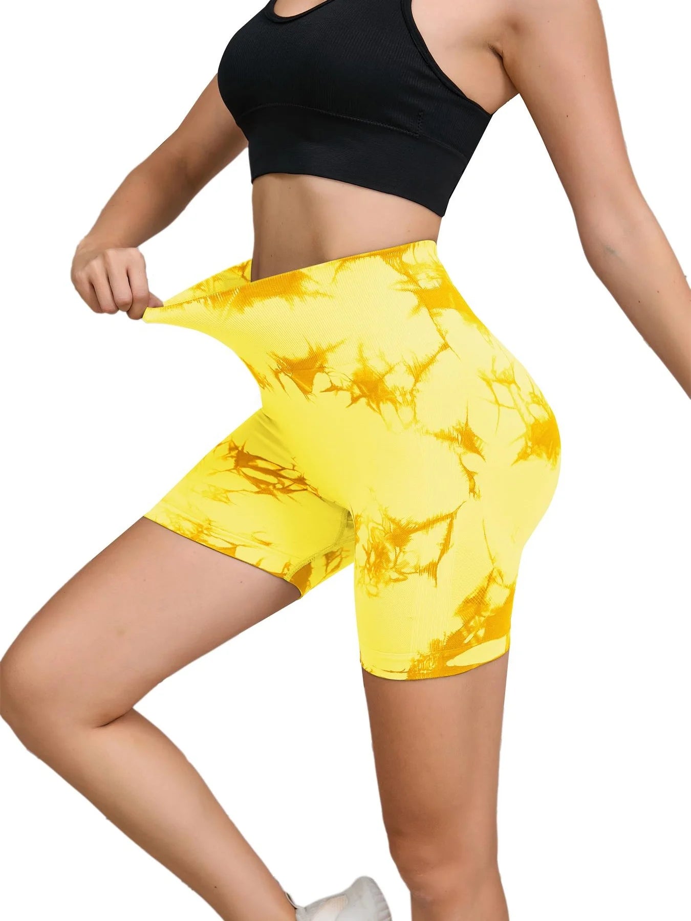 Tie Dyed Seamless Fitness Pants Women's High Waist and Hip Lifting Sports Tight Shorts Running Sexy Peach Fitness Yoga Shorts - Smarsty