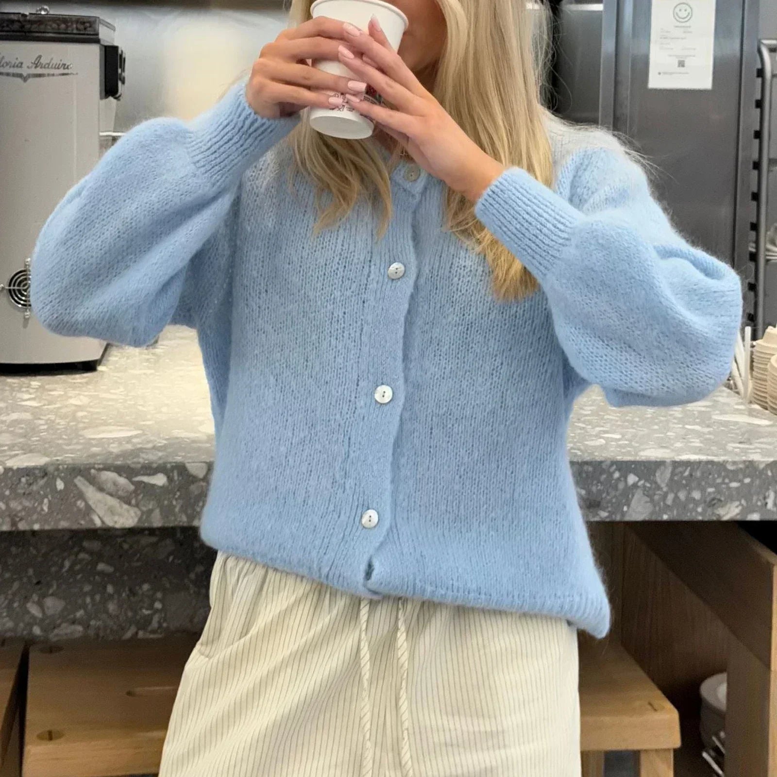 Women Solid Knitted Single Breasted Cardigan O-neck Long Sleeve Loose Soft Sweater 2024 Autumn Lady Knitwear - Smarsty