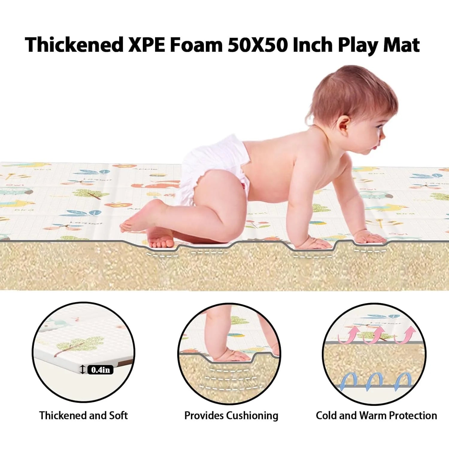 Foldable Baby Play Mat Children's Double-sided Pattern Protection Non-slip Activity Carpet Children's Educational Activity Mat by Smarsty