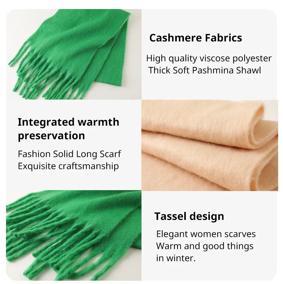 Winter Scarf for Women Cashmere Warm Solid Pashmina Blanket Wraps Female Thick Soft Bufanda Big Tassel Shawl Long Poncho Echarpe - Smarsty