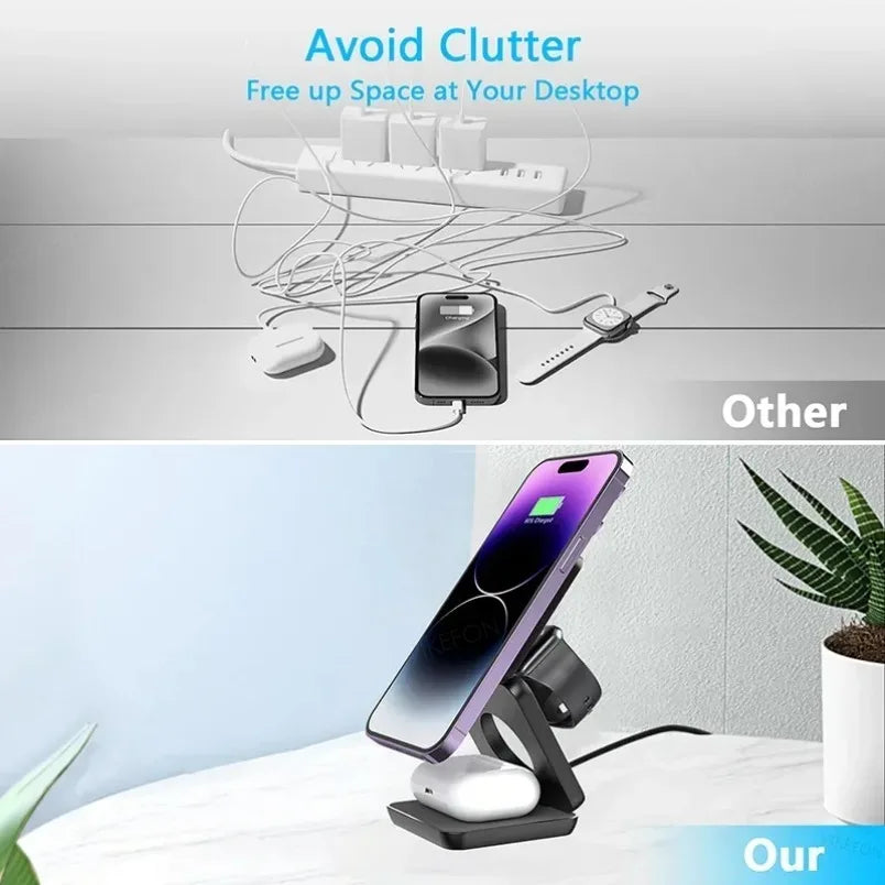 Foldable 3 In 1 Wireless Charger For iPhone And Watch - Smarsty