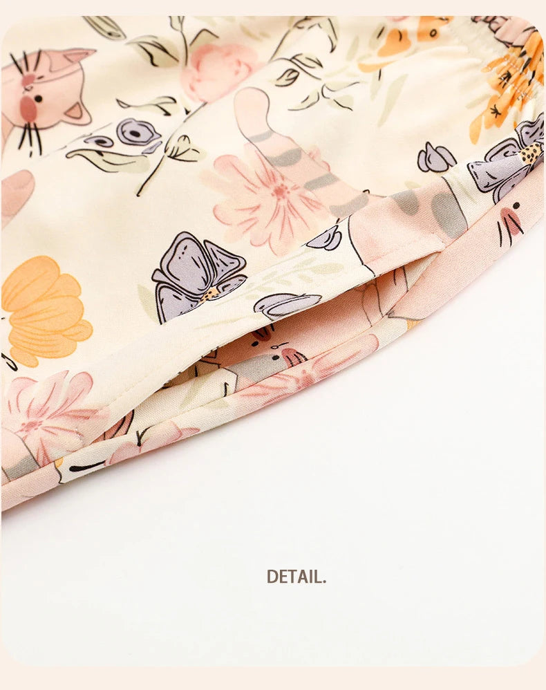 Pigma For Women Cotton Pajama Sleepwear Big Size Pajamas Nightwear Summer Women's Short Sleeved Long Pants Cardigan Pajama Set - Smarsty