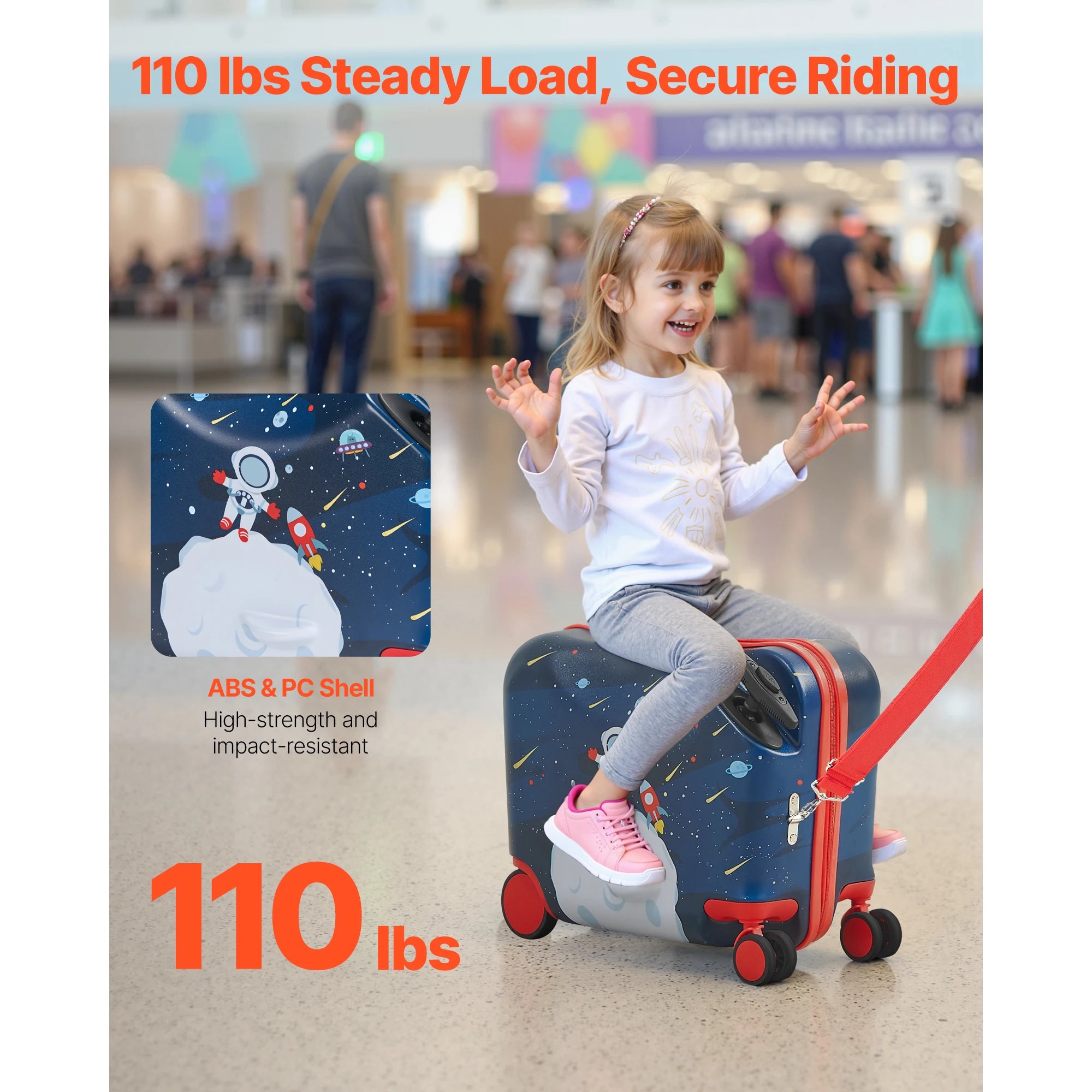SucceBuy 18in Ride-on Luggage 26L Tow Along Toddler Carry on Luggage with Wheels Kids Riding Suitcase for Boys & Girls Gifts