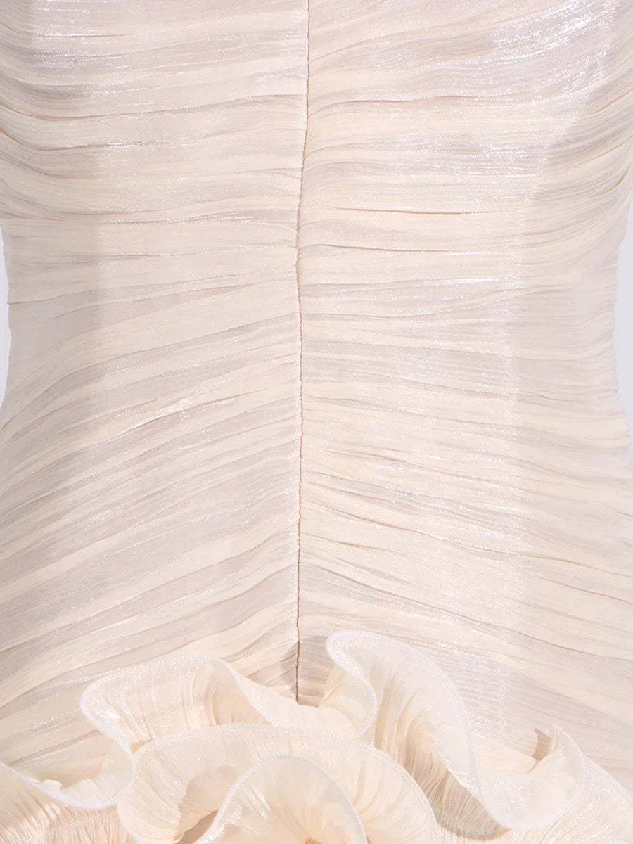 TWOTWINSTYLE Solid Spliced Fungus Slimming Dresses for Women Strapless Sleeveless Patchwork Folds Midi Dress Female Clothing New - Smarsty