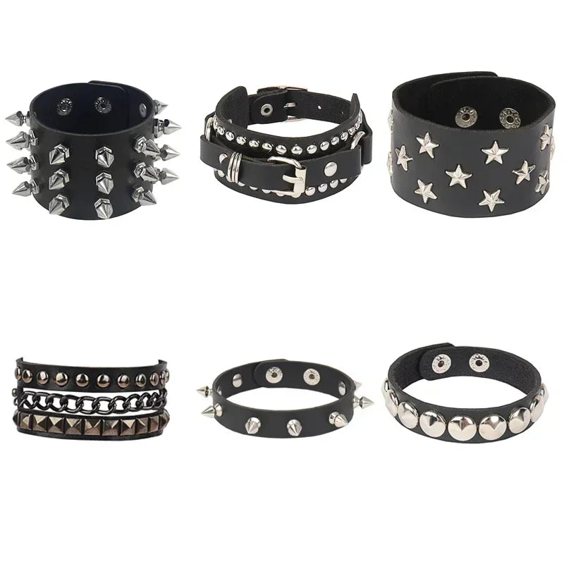 Adjustable PU Leather Studded Punk Bracelet for Men Women - Smarsty